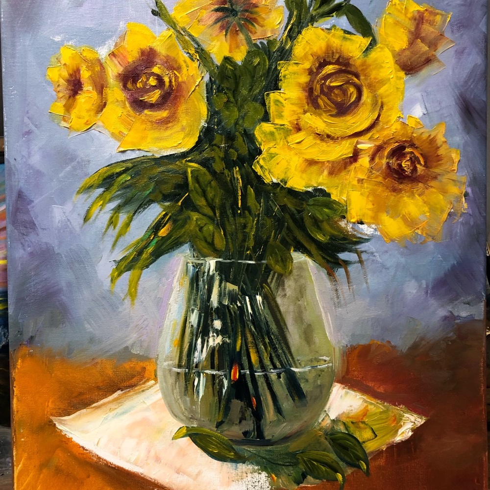 New Oil Panting Roses by me Size 16x20 inches
